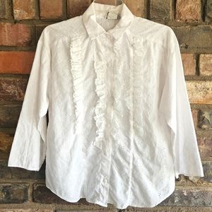 Vintage Eyelet Top With Ruffle Front